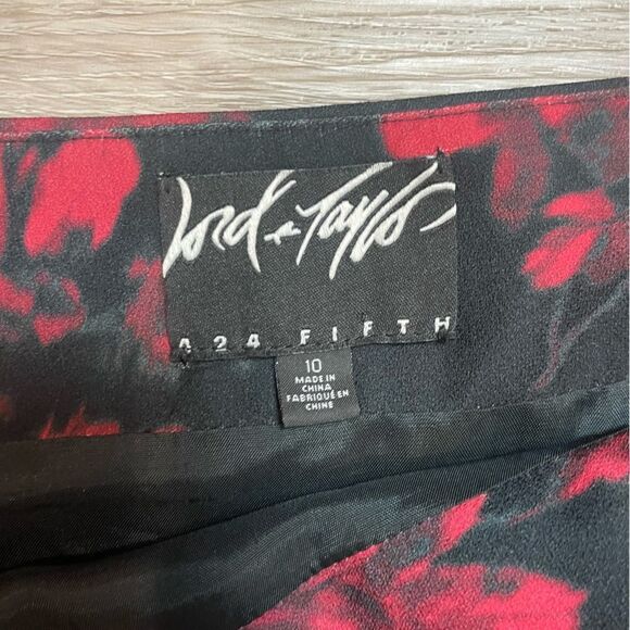 Lord & Taylor Red Black Draped Floral Skirt - Picture 5 of 7